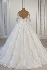 Gorgeous Lace Long Sleeve Beads Ball Gown Wedding Dress